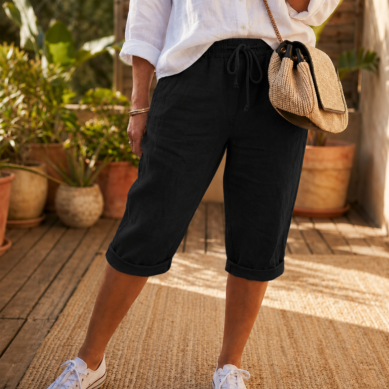Isabelle I Katoenen linnen dames broek 1+1  Gratis
