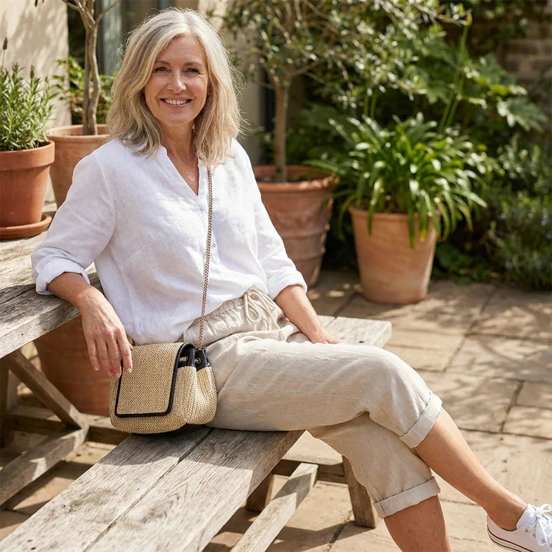 Isabelle I Katoenen linnen dames broek 1+1  Gratis