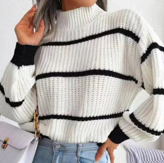 Velora Gestreepte Gebreide Half-Col Trui